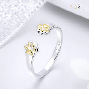 Golden Paws Cat Ring in Solid 925 Sterling Silver (Platinum and Gold Plated) - Adjustable Size