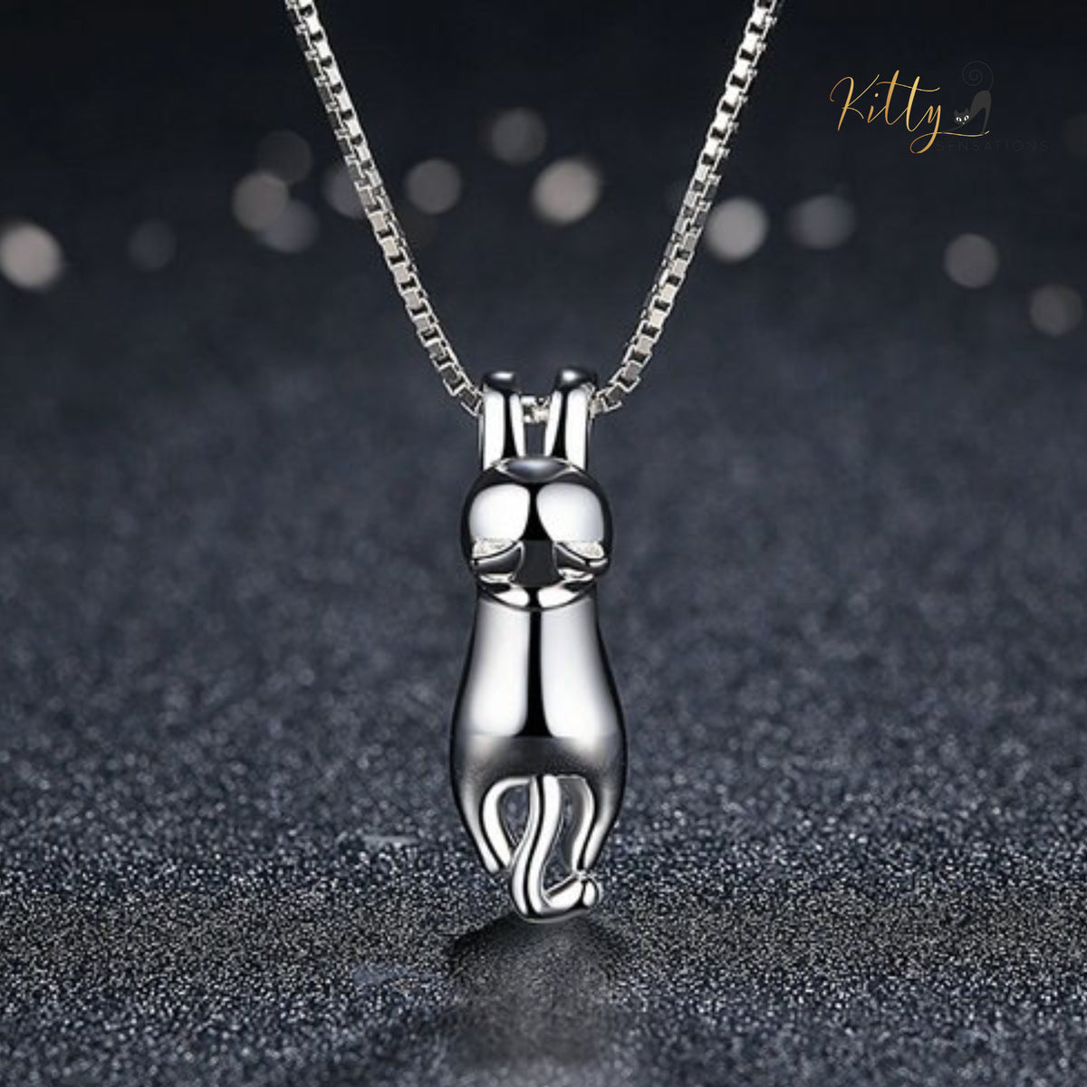 Hanging Cat Necklace in Solid 925 Sterling Silver