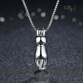 Hanging Cat Necklace in Solid 925 Sterling Silver