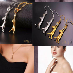 Hanging Cat Set (18K Gold or 925 Sterling Silver Plated)