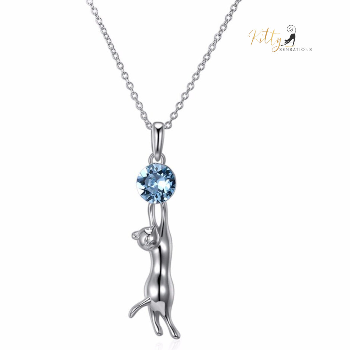 http://KittySensations.com Swarovski Crystal Hanging Cat Necklace in Solid 925 Sterling Silver ($69.48): https://kittysensations.com/products/hanging-cat-necklace-with-swarovski-crystal-in-solid-925-sterling-silver