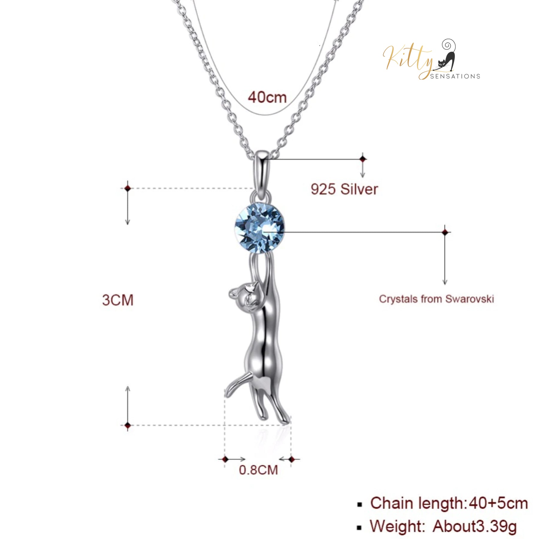 http://KittySensations.com Swarovski Crystal Hanging Cat Necklace in Solid 925 Sterling Silver ($69.48): https://kittysensations.com/products/hanging-cat-necklace-with-swarovski-crystal-in-solid-925-sterling-silver