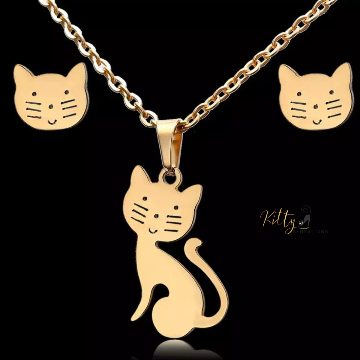 Happy Cat Gold Jewelry Set (Gold Plated) ($19.95): https://www.kittysensations.com/products/happy-cat-gold-plated-set