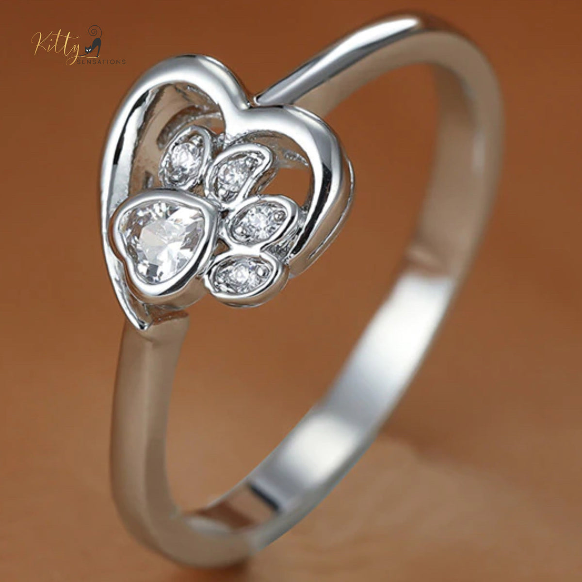 Heart Paw Cat Ring (Silver Filled)