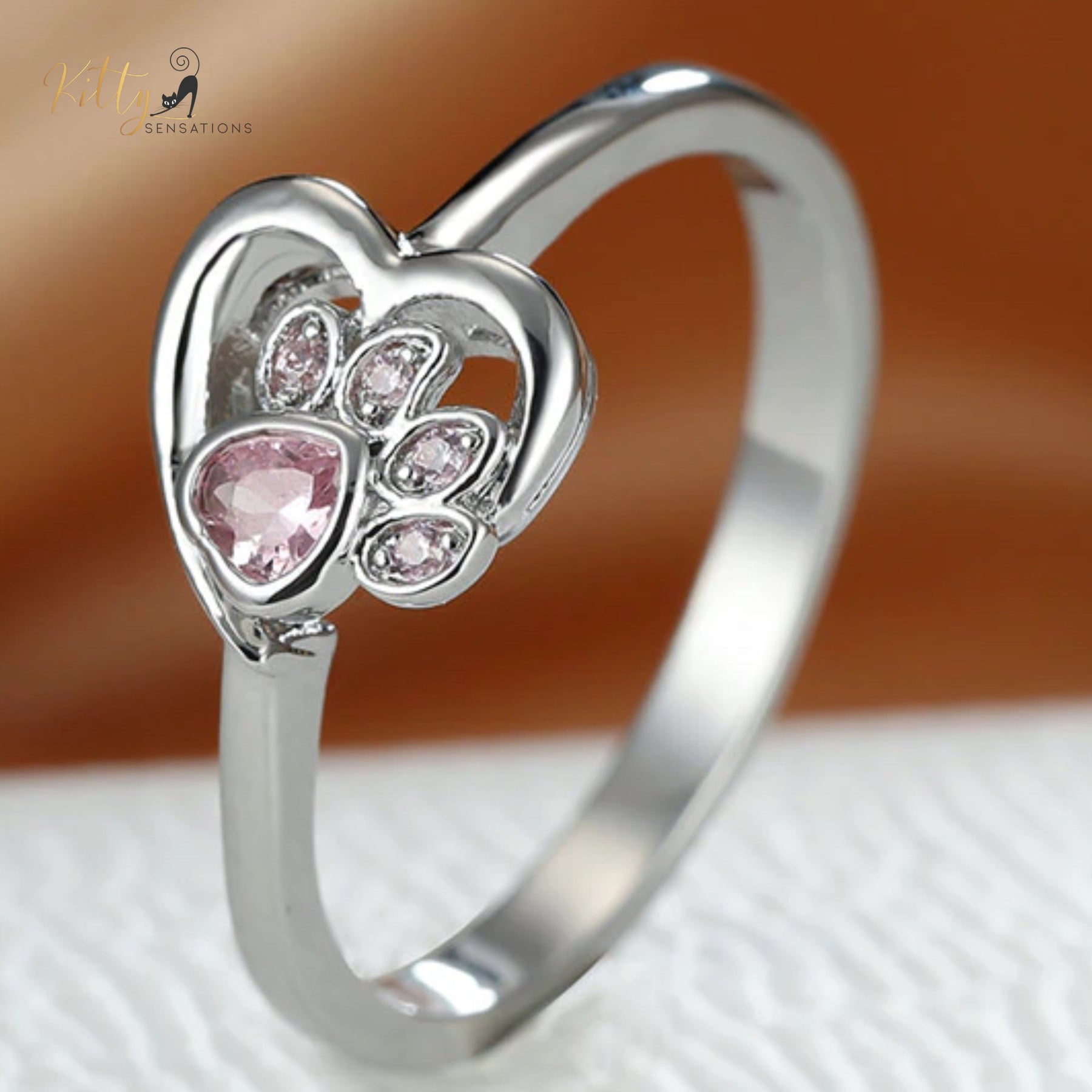 Heart Paw Cat Ring (Silver Filled)