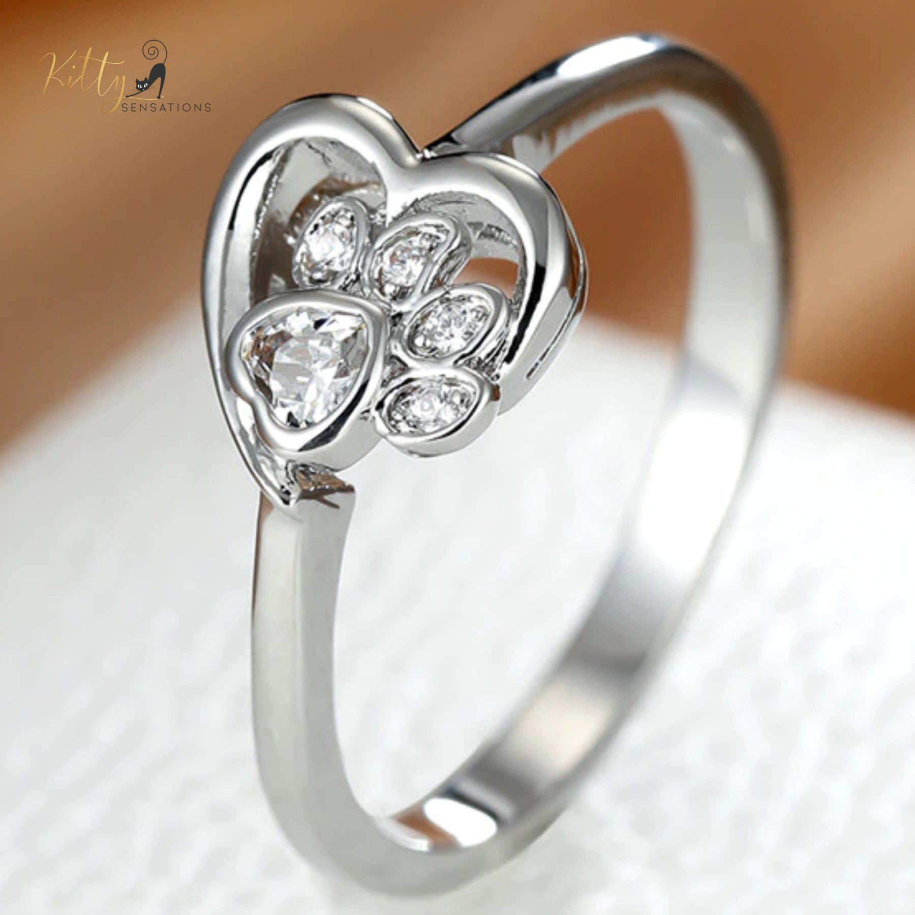 Heart Paw Cat Ring (Silver Filled)