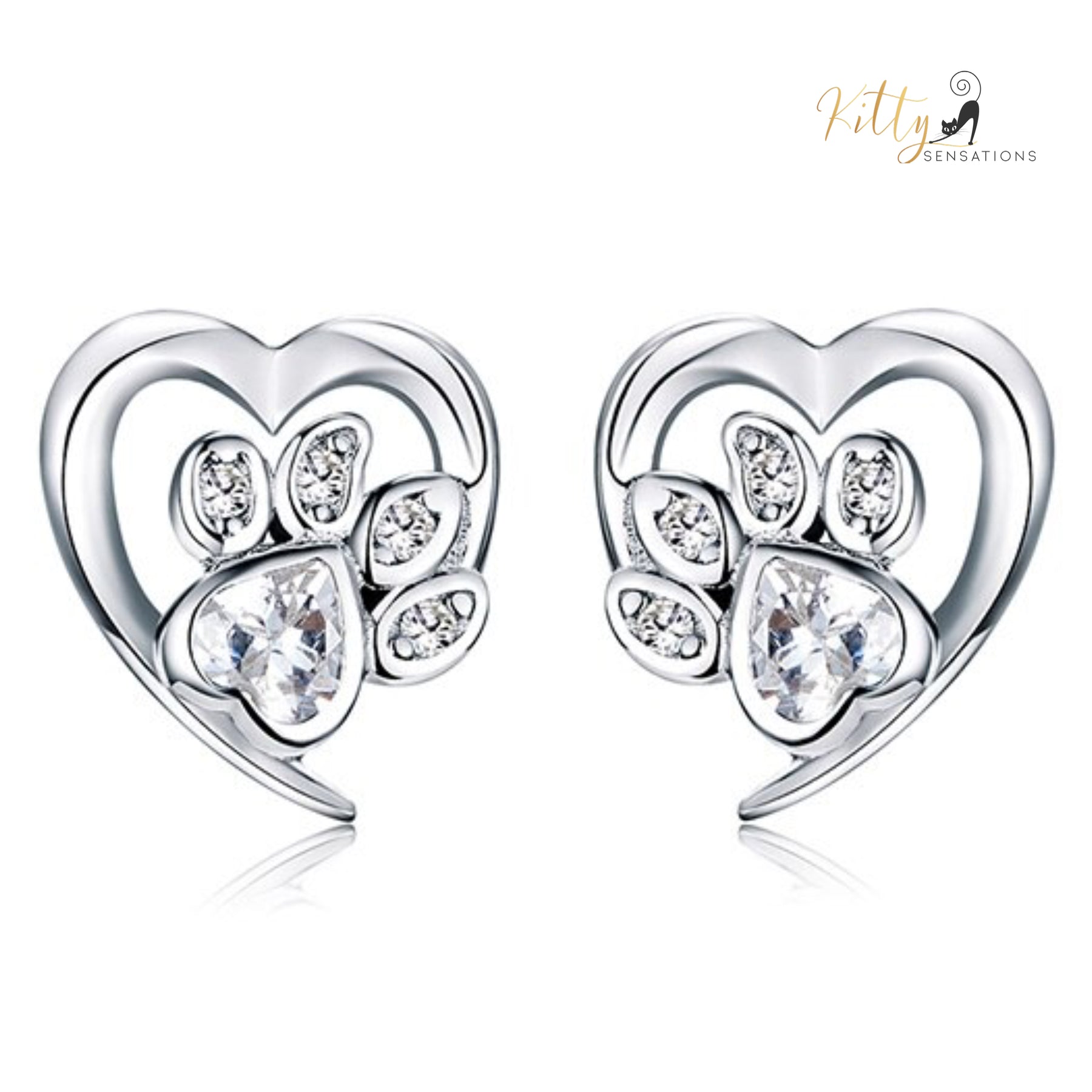 www.KittySensations.com Heart Paw Stud Earrings