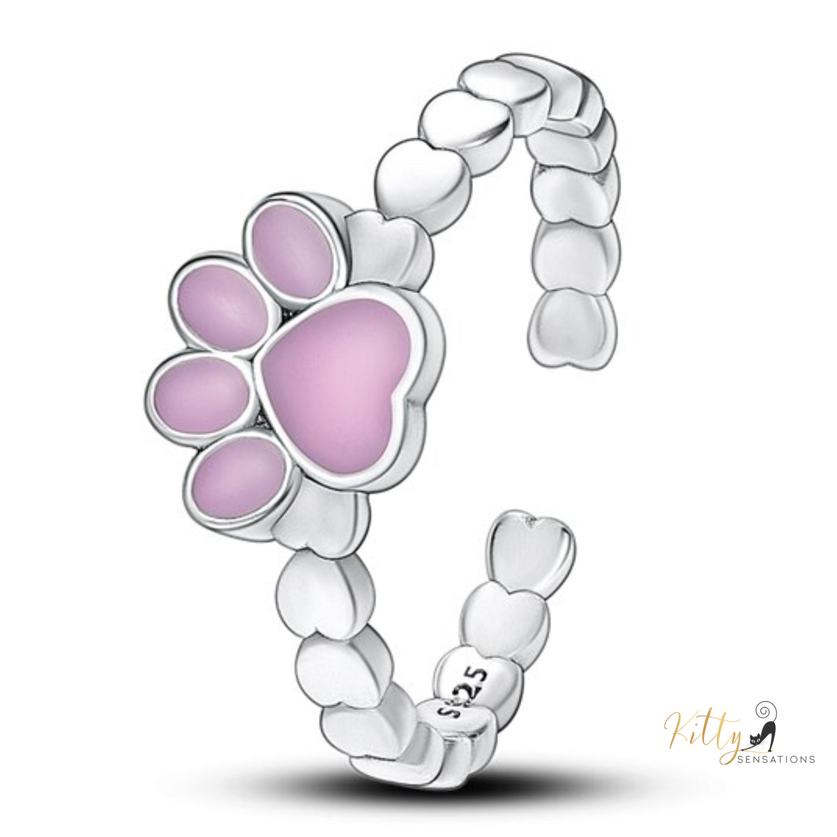 www.KittySensations.com: Heart Band Enameled Kitty Paw Ring in Solid 925 Sterling Silver - Adjustable Size ($24.80): https://www.kittysensations.com/products/heart-band-enameled-kitty-paw-ring-in-solid-925-sterling-silver-adjustable-size