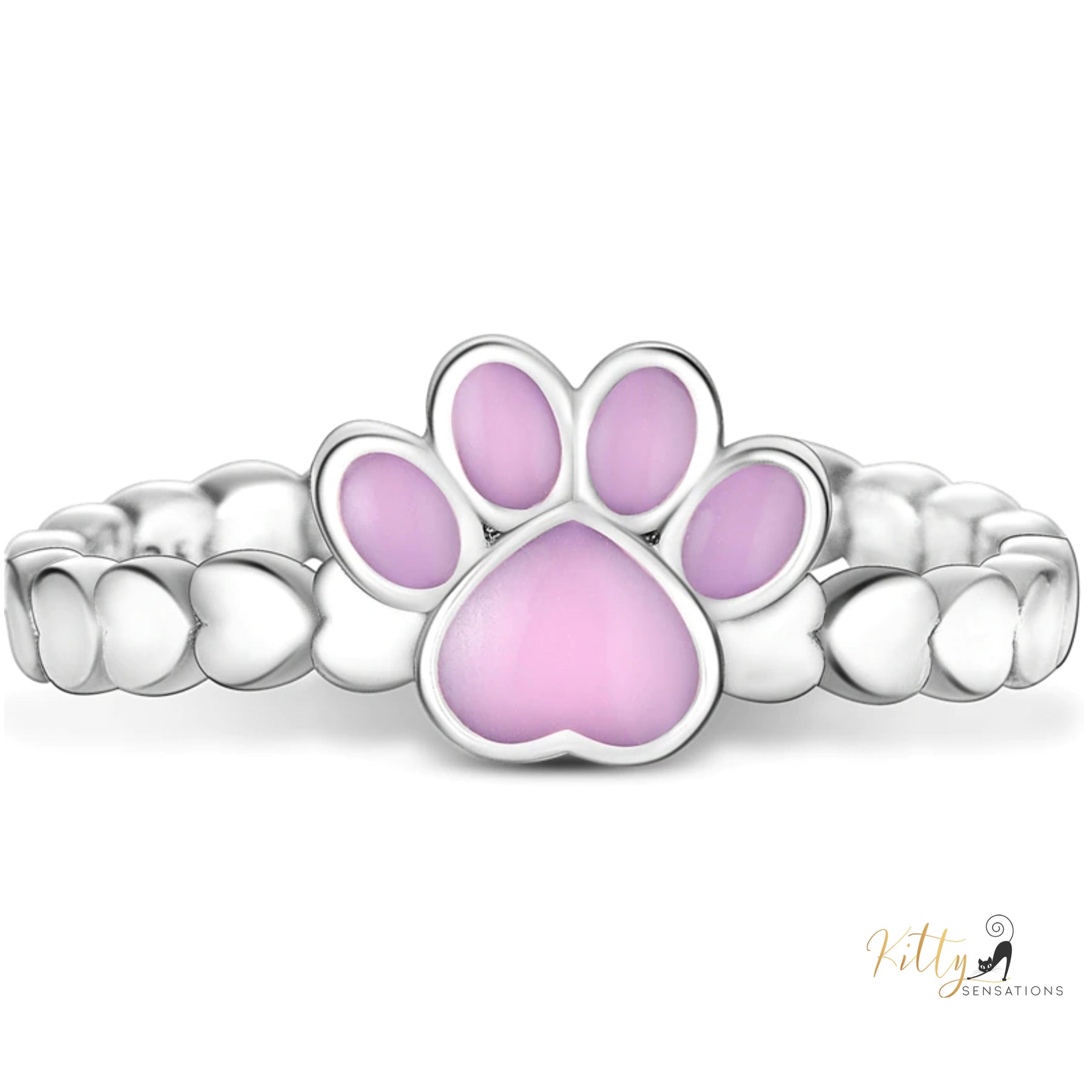 www.KittySensations.com: Heart Band Enameled Kitty Paw Ring in Solid 925 Sterling Silver - Adjustable Size ($24.80): https://www.kittysensations.com/products/heart-band-enameled-kitty-paw-ring-in-solid-925-sterling-silver-adjustable-size