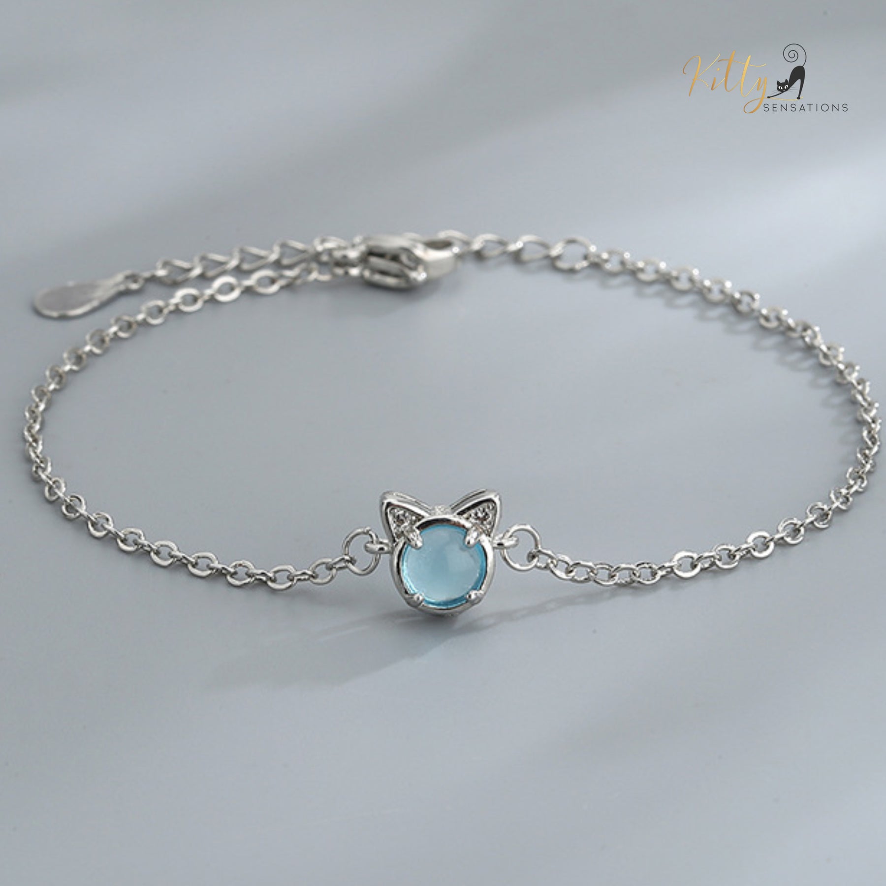 Glacier Crystal Cat Bracelet - Silver Plated - Adjustable
