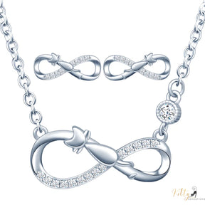 Infinite Love CZ, Two-Piece Cat Jewelry Set, in Solid 925 Sterling Silver - Gold Plated