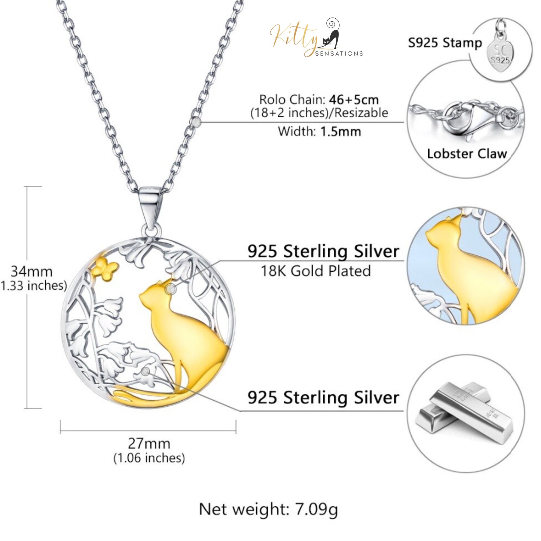 http://KittySensations.com: Daffodils Butterfly Kitty Necklace in Solid 925 Sterling Silver (18K Gold Plated) - Adjustable Length ($119.39): https://kittysensations.com/products/daffodils-butterfly-kitty-necklace-solid-925-sterling-silver-18k-gold-plated