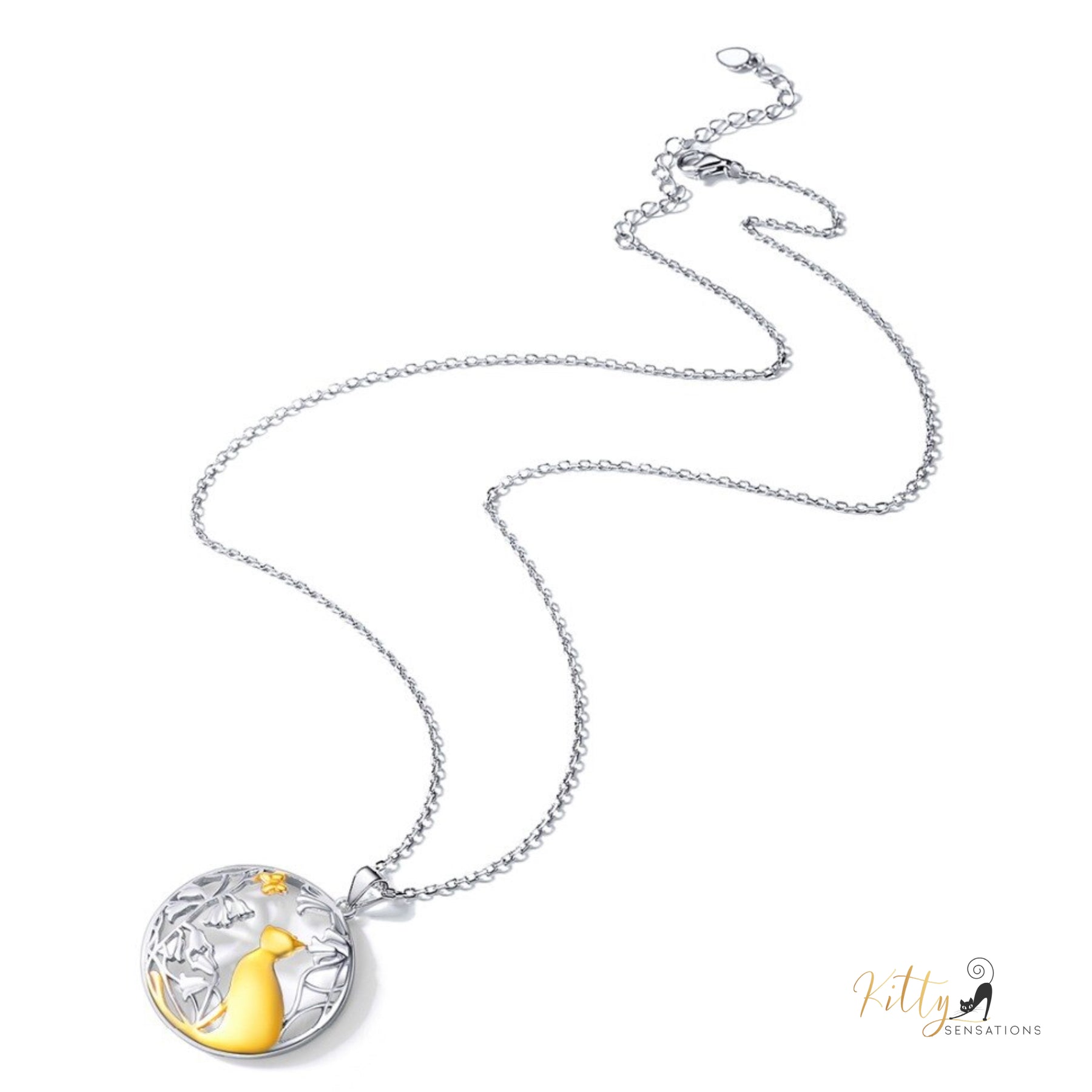 http://KittySensations.com: Daffodils Butterfly Kitty Necklace in Solid 925 Sterling Silver (18K Gold Plated) - Adjustable Length ($119.39): https://kittysensations.com/products/daffodils-butterfly-kitty-necklace-solid-925-sterling-silver-18k-gold-plated