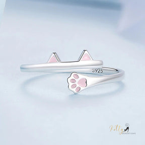 www.KittySensations.com: Kitty Ears and Paw Ring with Pink Enamel in Solid 925 Sterling Silver - Adjustable Size ($36.81): https://www.kittysensations.com/products/kitty-ears-and-paws-ring-with-pink-enamel-in-solid-925-sterling-silver