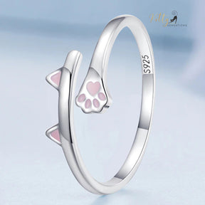 www.KittySensations.com: Kitty Ears and Paw Ring with Pink Enamel in Solid 925 Sterling Silver - Adjustable Size ($36.81): https://www.kittysensations.com/products/kitty-ears-and-paws-ring-with-pink-enamel-in-solid-925-sterling-silver