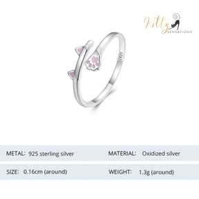 www.KittySensations.com: Kitty Ears and Paw Ring with Pink Enamel in Solid 925 Sterling Silver - Adjustable Size ($36.81): https://www.kittysensations.com/products/kitty-ears-and-paws-ring-with-pink-enamel-in-solid-925-sterling-silver