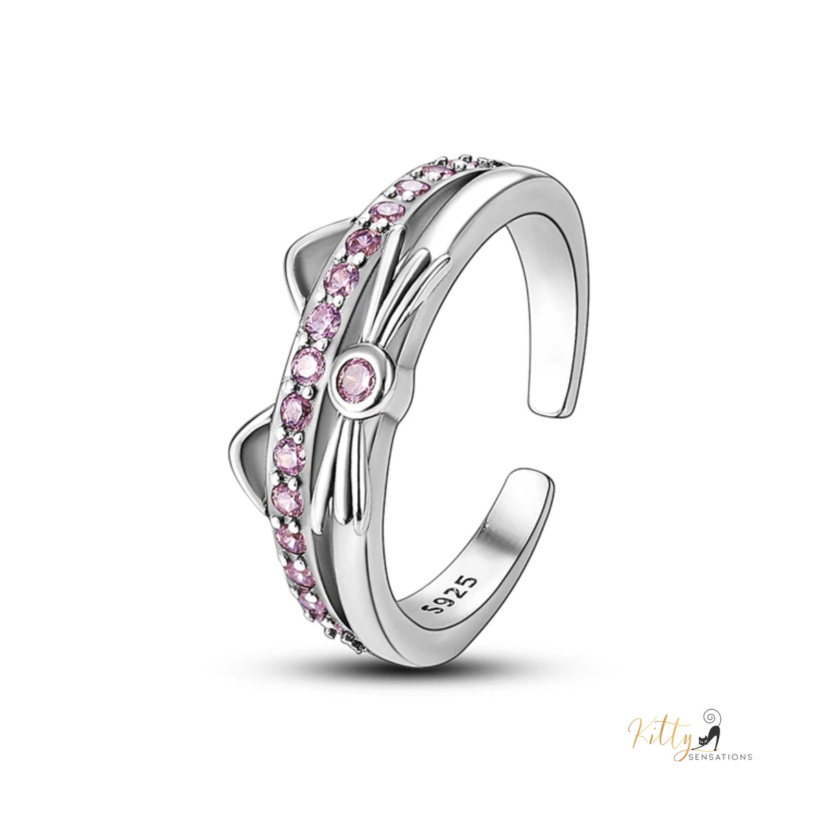 www.KittySensations.com: Kitty Face Ring with Pink Cubic Zirconia in Solid 925 Sterling Silver - Adjustable Size ($25.97): https://www.kittysensations.com/products/kitty-face-ring-with-pink-cubic-zirconia-in-solid-925-sterling-silver