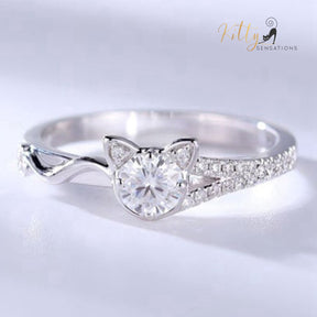 Kitty Face-Tail CZ Ring (Silver Plated)