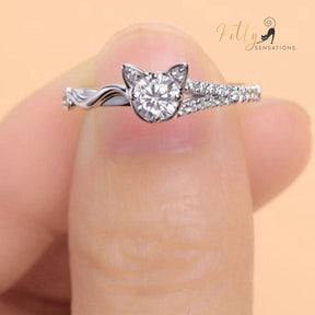 Kitty Face-Tail CZ Ring (Silver Plated)