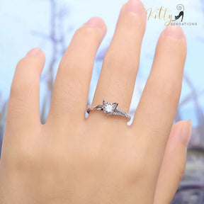 Kitty Face-Tail CZ Ring (Silver Plated)