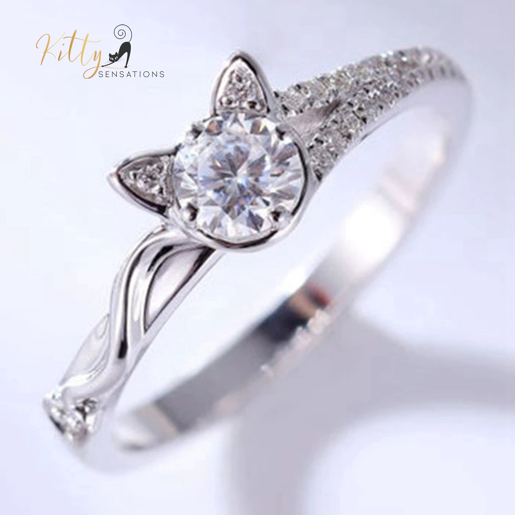 Kitty Face-Tail CZ Ring (Silver Plated)