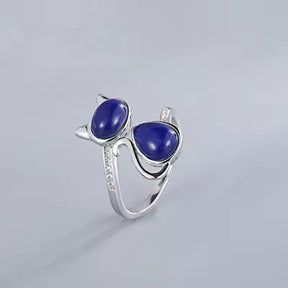 Lapis Lazuli Cat Ring in Solid 925 Sterling Silver