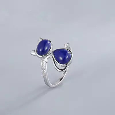 Lapis Lazuli Cat Ring in Solid 925 Sterling Silver