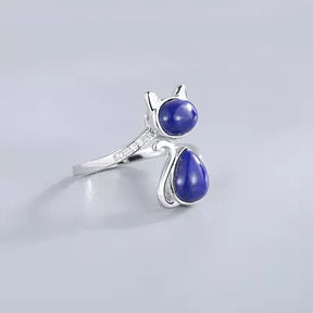 Lapis Lazuli Cat Ring in Solid 925 Sterling Silver