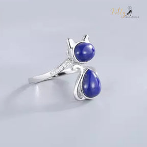 Lapis Lazuli Cat Ring in Solid 925 Sterling Silver