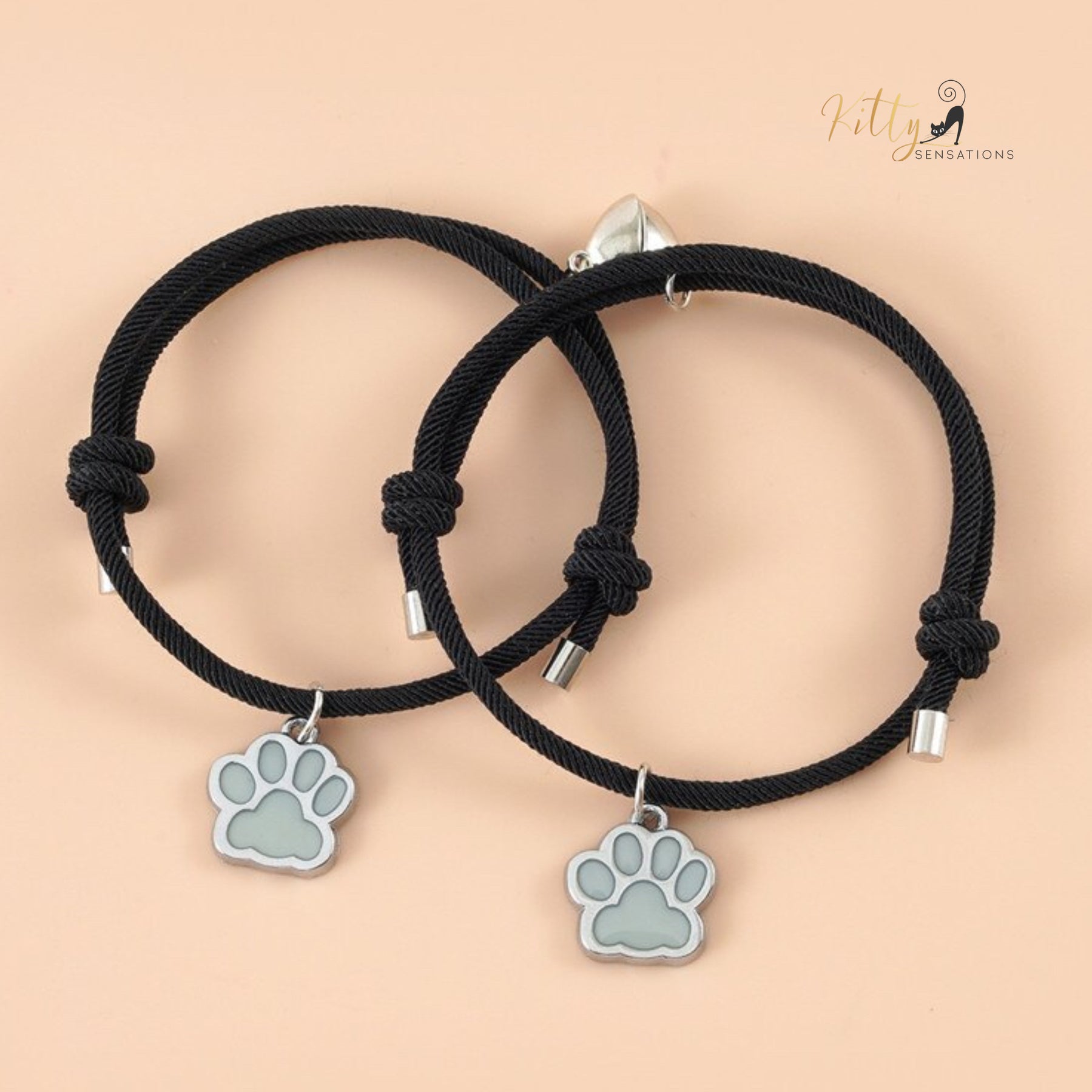 www.KittySensations.com Magnetic Heart, Glow-In-The-Dark Cat Paw, Couple/Friends Bracelet Set (Au Pair) - Adjustable Size ($16.53): https://www.kittysensations.com/products/magnetic-heart-glow-in-the-dark-cat-paw-couple-bracelets-au-pair