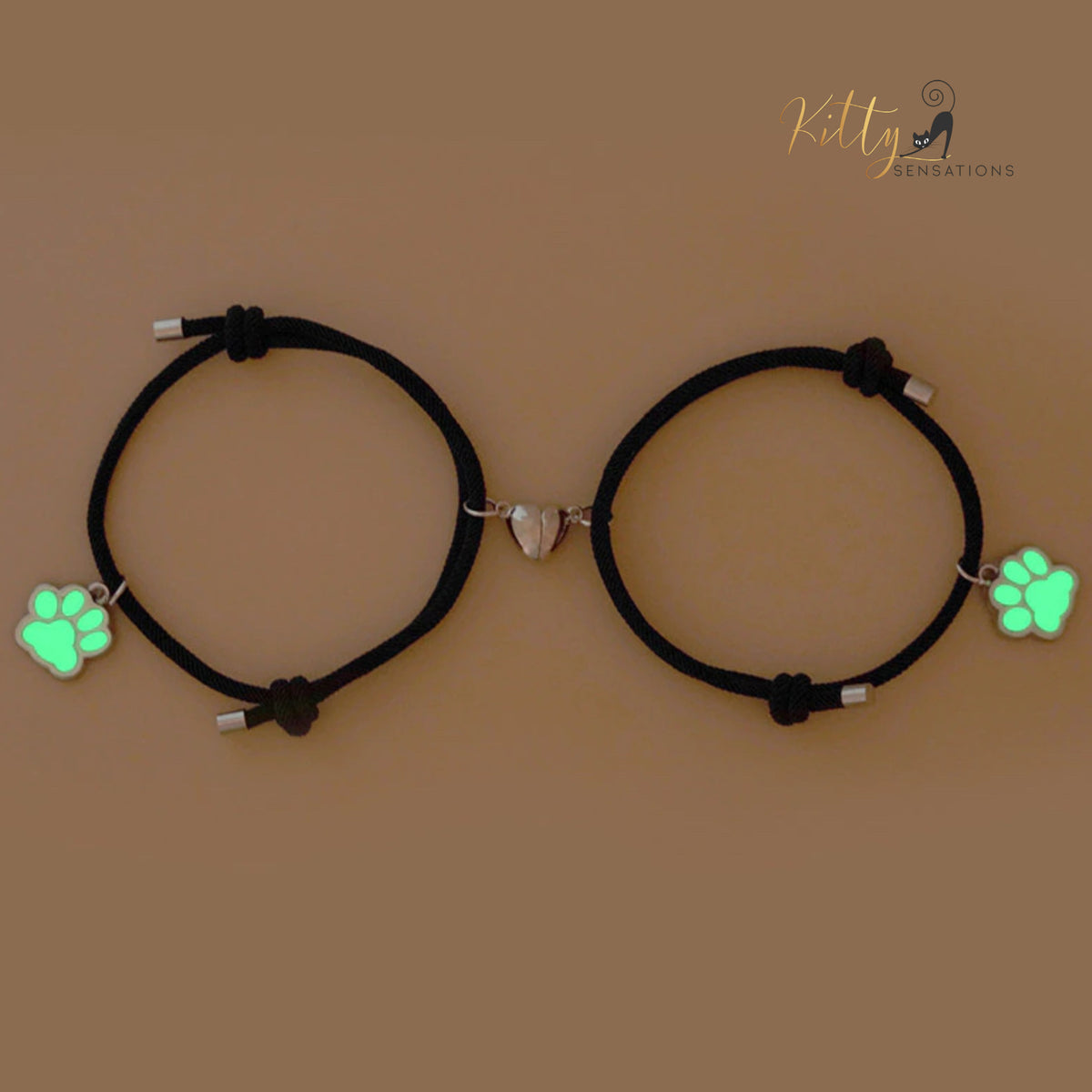 www.KittySensations.com Magnetic Heart, Glow-In-The-Dark Cat Paw, Couple/Friends Bracelet Set (Au Pair) - Adjustable Size ($16.53): https://www.kittysensations.com/products/magnetic-heart-glow-in-the-dark-cat-paw-couple-bracelets-au-pair