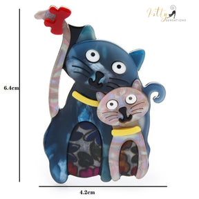 Mommy Cat Baby Cat Awww:) Brooch in Acrylic