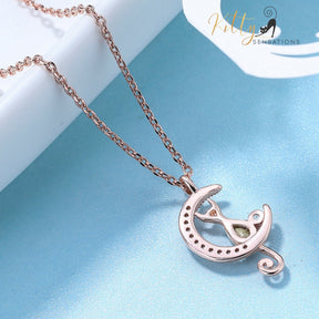 Moon Kitty Necklace in Cubic Zirconia and Solid 925 Sterling Silver (Clear or Blue)