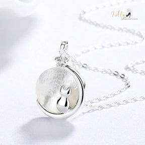 www.KittySensations.com Mother-of-Pearl Moon Kitty Necklace in Solid 925 Sterling Silver (Platinum or Gold Plated) ($35.85): https://www.kittysensations.com/products/mother-of-pearl-moon-kitty-necklace-in-solid-925-sterling-silver-platinum-or-gold-plated?variant=40121008848962