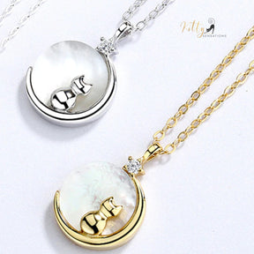 www.KittySensations.com Mother-of-Pearl Moon Kitty Necklace in Solid 925 Sterling Silver (Platinum or Gold Plated) ($35.85): https://www.kittysensations.com/products/mother-of-pearl-moon-kitty-necklace-in-solid-925-sterling-silver-platinum-or-gold-plated?variant=40121008848962