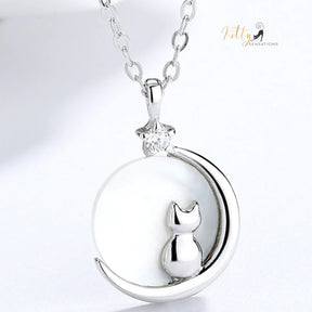 www.KittySensations.com Mother-of-Pearl Moon Kitty Necklace in Solid 925 Sterling Silver (Platinum or Gold Plated) ($35.85): https://www.kittysensations.com/products/mother-of-pearl-moon-kitty-necklace-in-solid-925-sterling-silver-platinum-or-gold-plated?variant=40121008848962