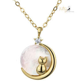 www.KittySensations.com Mother-of-Pearl Moon Kitty Necklace in Solid 925 Sterling Silver (Platinum or Gold Plated) ($35.85): https://www.kittysensations.com/products/mother-of-pearl-moon-kitty-necklace-in-solid-925-sterling-silver-platinum-or-gold-plated?variant=40121008848962