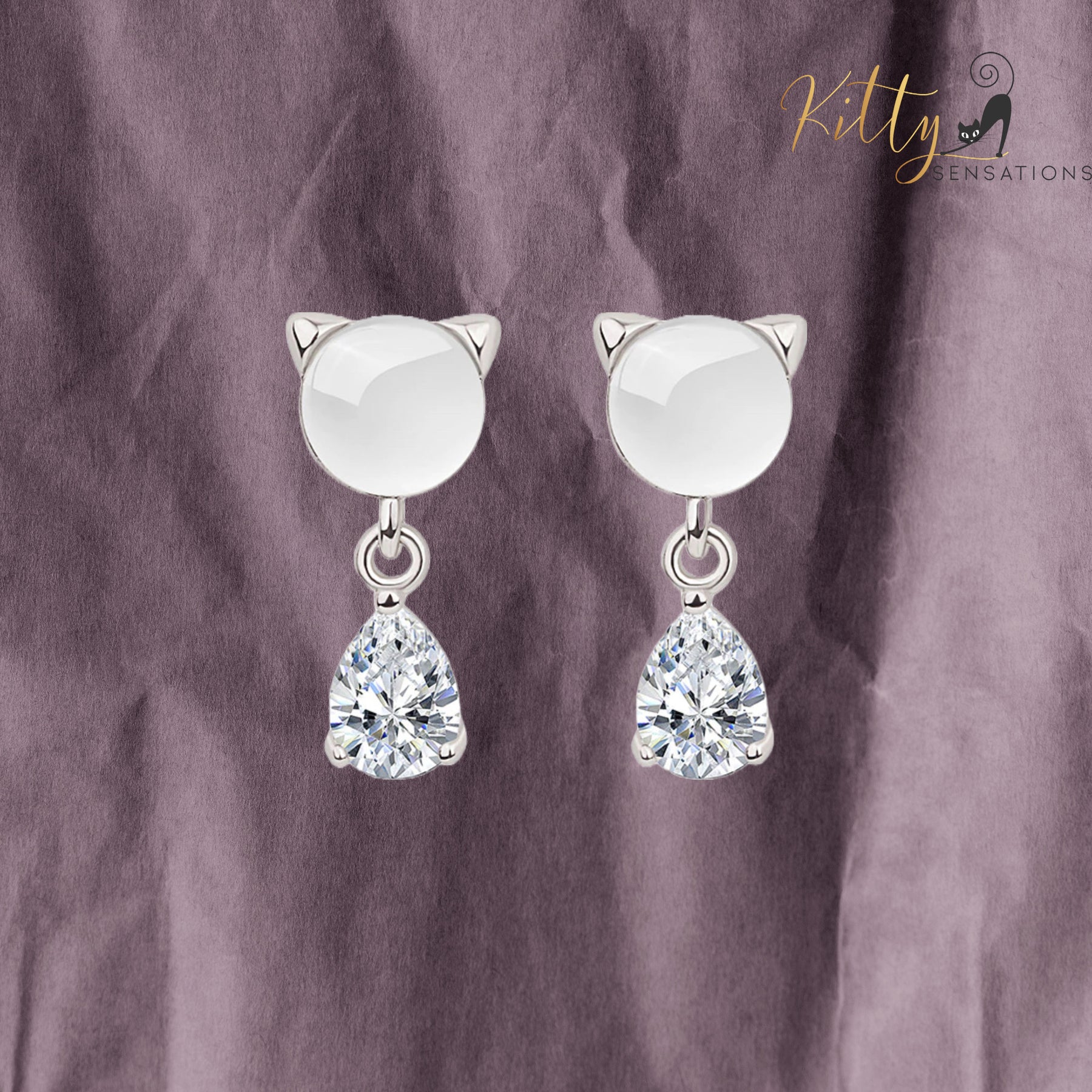 www.KittySensations.com Natural Chalcedony Kitty Stud and Drop Earrings in Solid 925 Sterling Silver ($27.97): https://www.kittysensations.com/products/natural-chalcedony-cat-stud-and-drop-earrings-in-solid-925-sterling-silver
