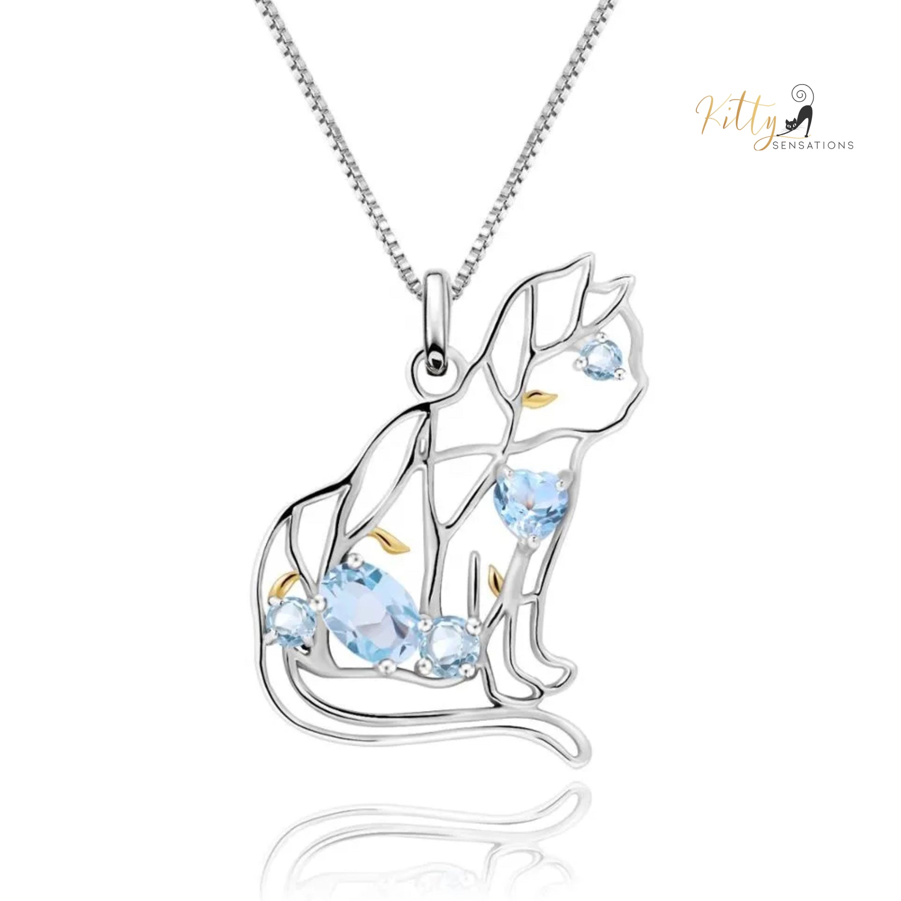 Spring Vine Natural Topaz Cat Necklace in Solid 925 Sterling Silver (Gold Plated) - Fine Jewelry
