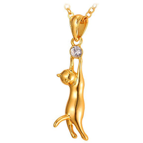 hanging cat necklace plated in gold kittysensations
