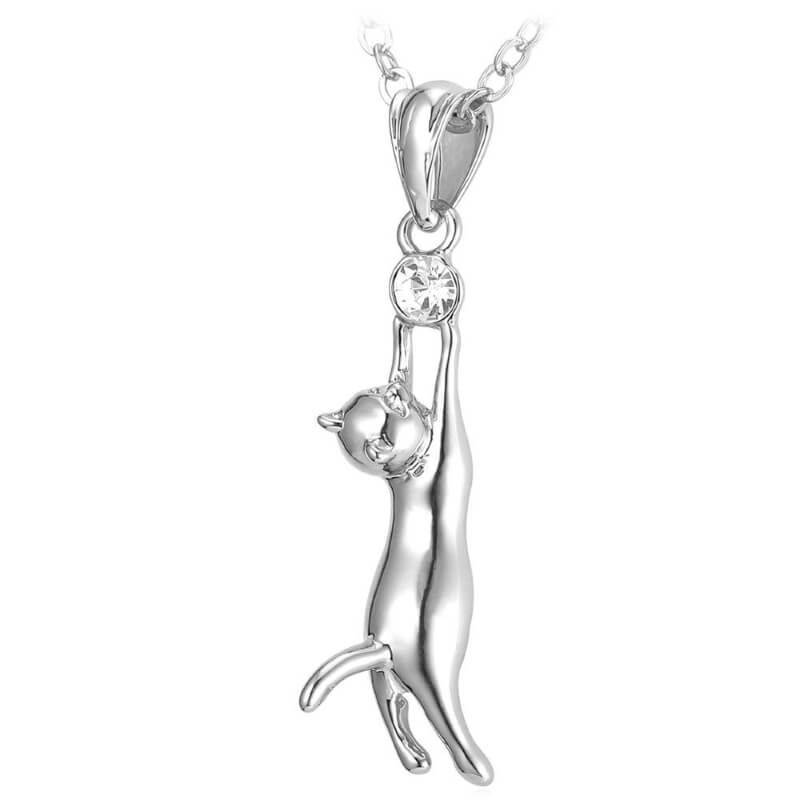 hanging cat necklace plated in silver kittysensations