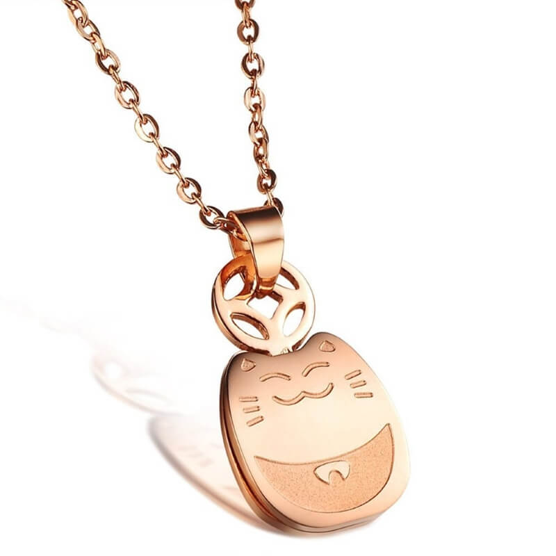 rose gold plated cat necklace on white background kittysensations 25402914-rose-gold
