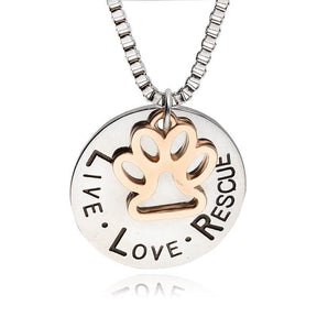 live love rescue cat necklace on white background