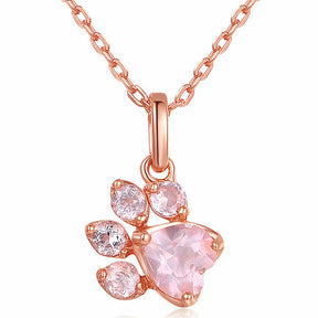 Natural Rose Quartz Cat Paw Set (Solid 925 Sterling Silver, 14K Rose Gold Plated)