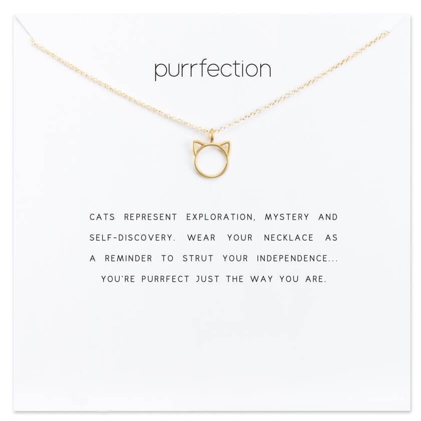 purffection cat necklace golden on card 