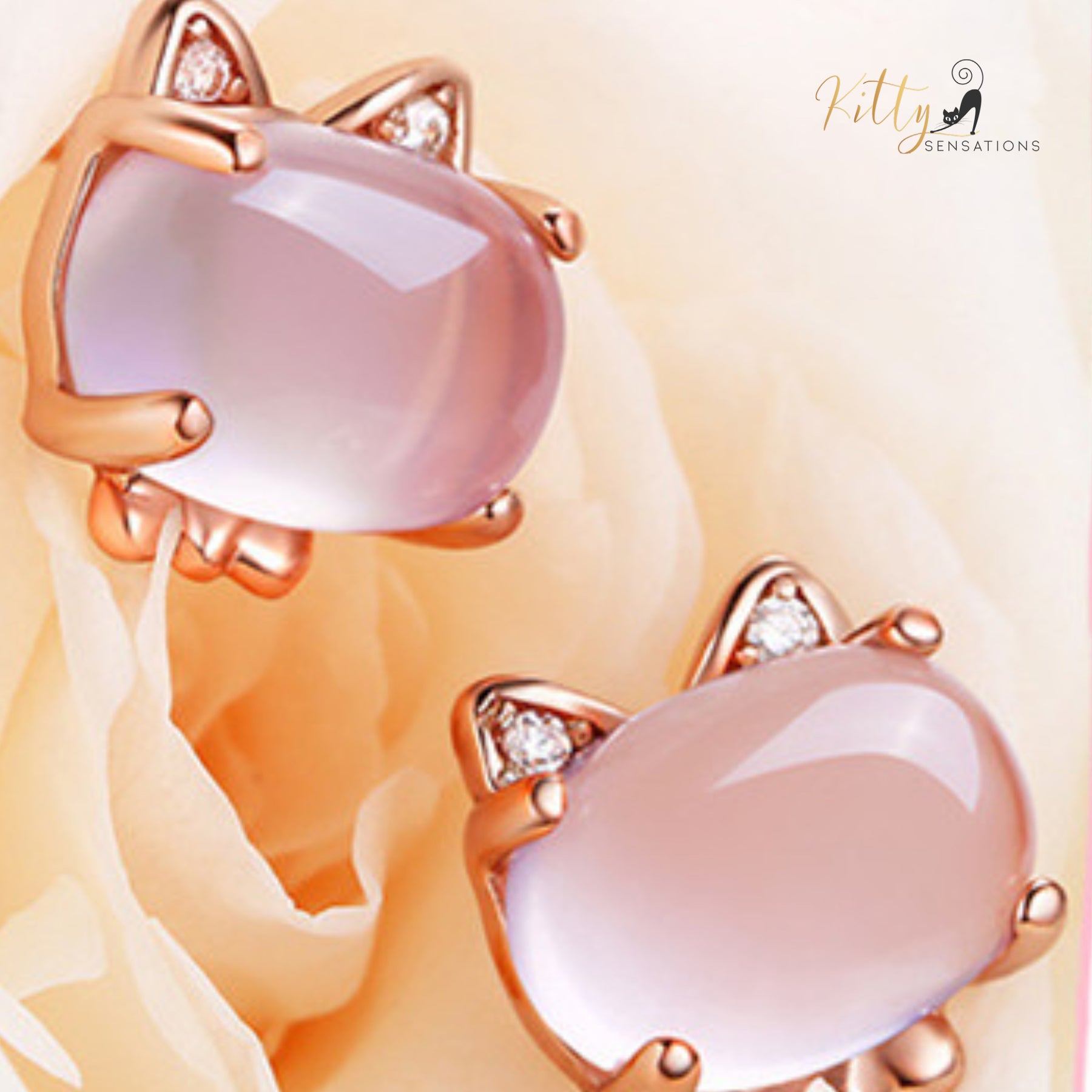 Opal Cat Stud Earrings (14K Rose Gold Plated)