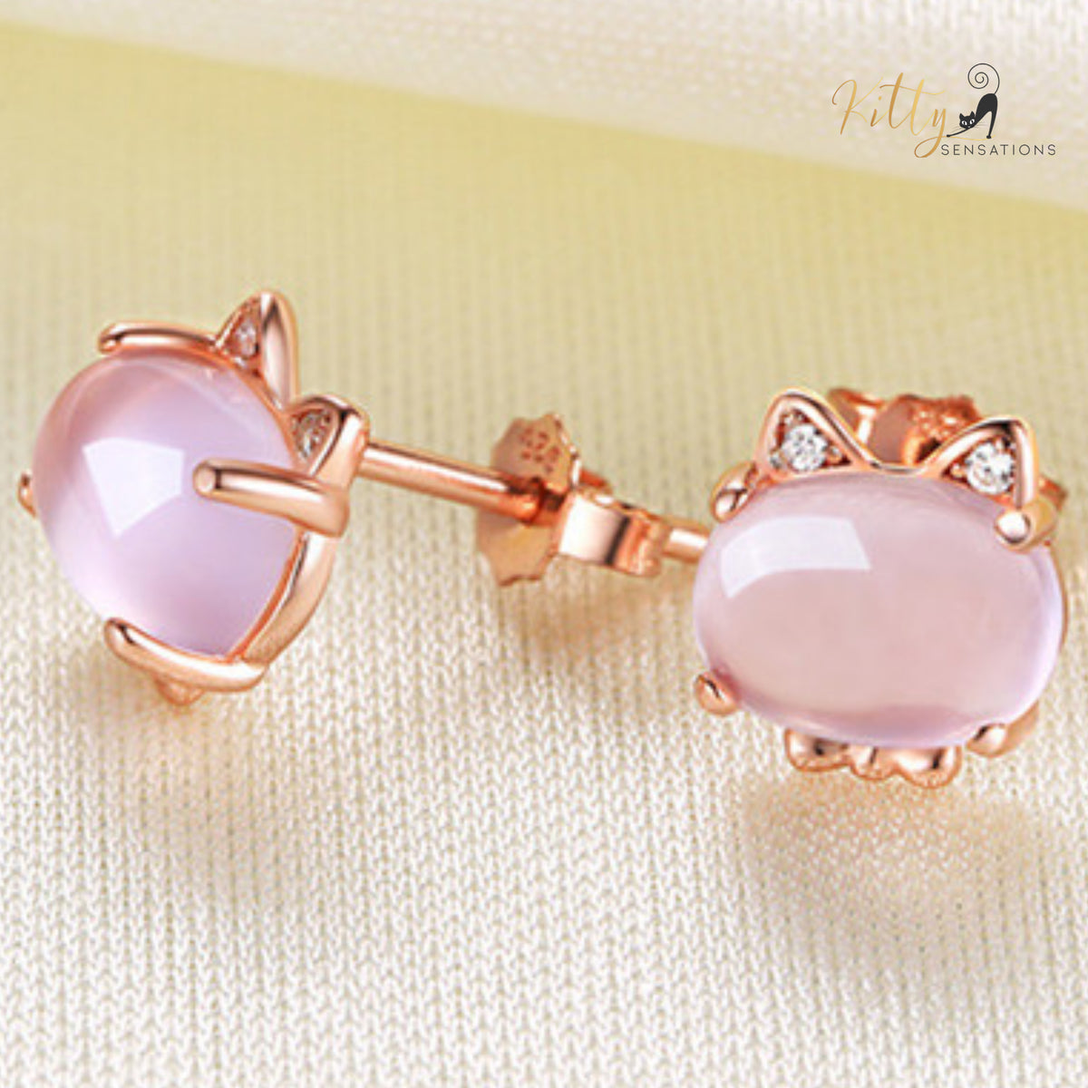 Opal Cat Stud Earrings (14K Rose Gold Plated)