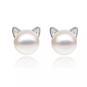 Freshwater Pearl Cat Earrings in Solid 925 Sterling Silver