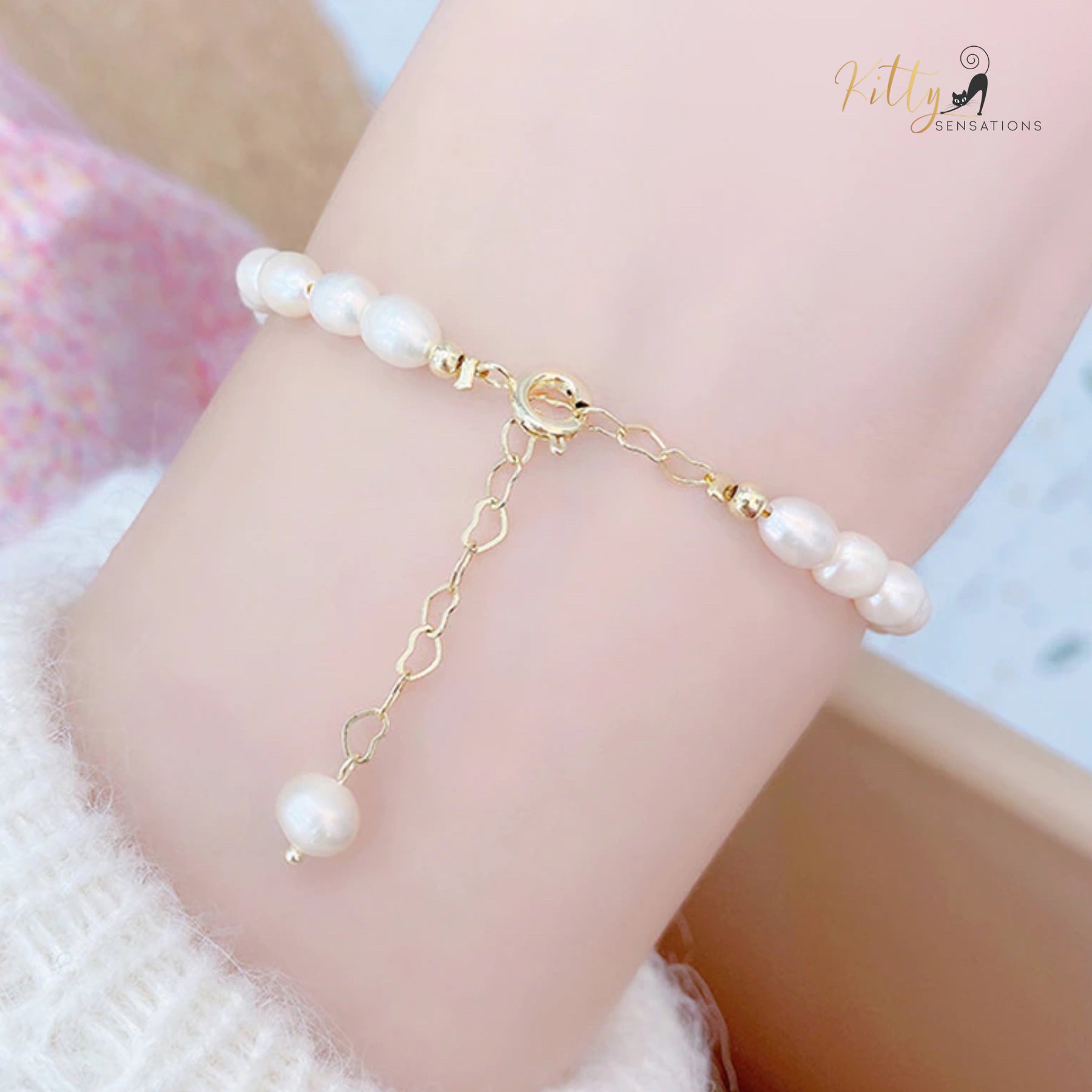 www.KittySensations.com Pearly Beads Cat Bracelet - Adjustable ($26.82): https://www.kittysensations.com/products/pearly-beads-cat-bracelet-adjustable