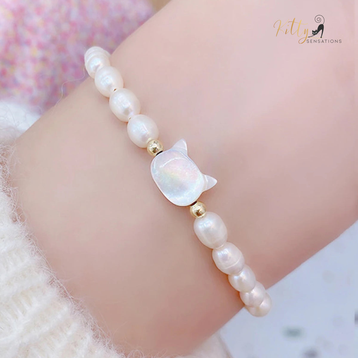 www.KittySensations.com Pearly Beads Cat Bracelet - Adjustable ($26.82): https://www.kittysensations.com/products/pearly-beads-cat-bracelet-adjustable